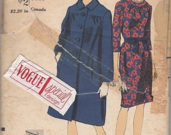 60s Elegant Coat & Dress Pattern Vogue 6955 Size 16 1/2 Uncut with Label