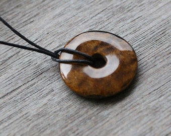 Tiger Eye Pi Stone 30mm Donut with Cord V11B
