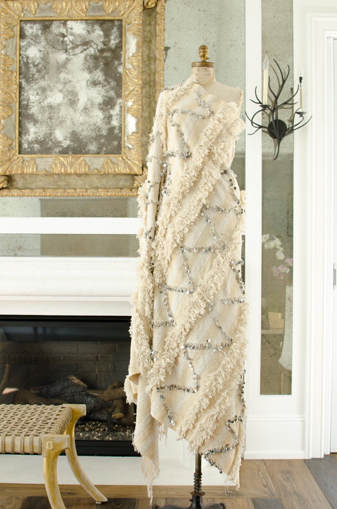 Vintage Moroccan Wedding Blanket Throw Handira Bedspread