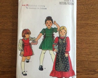 Children's Dress and Apron Sewing Pattern, 1970's Vintage Pattern, Butterick 5660 Size 6