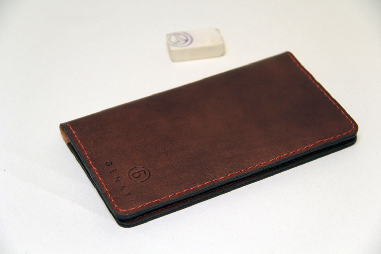 handmade leather cheque book case business card case brown
