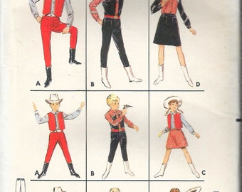 Vintage 1965 Butterick 4148 Boy's & Girls Western Costumes Sewing Pattern Size 8 Chest or Breast 26" UNCUT