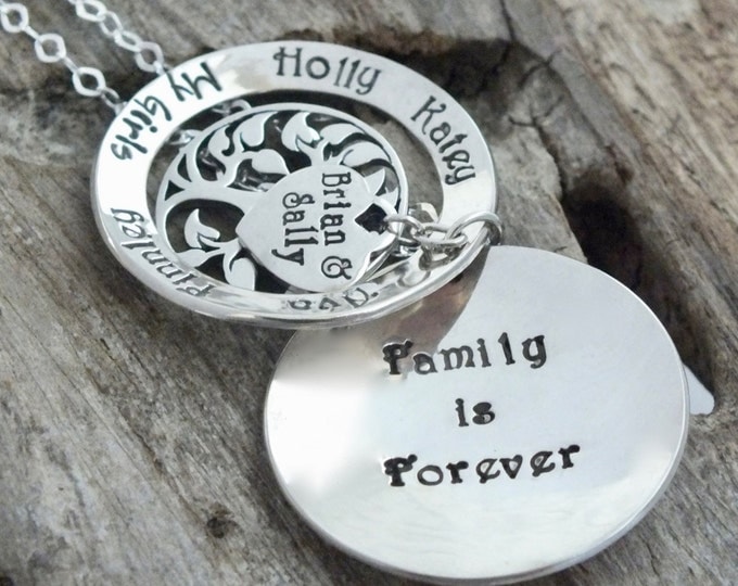 Personalized Grandma Gift Grandmother Jewelry/Family Tree/Family Tree Necklace/Great Grandmother/Hand Stamped/Sterling Silver
