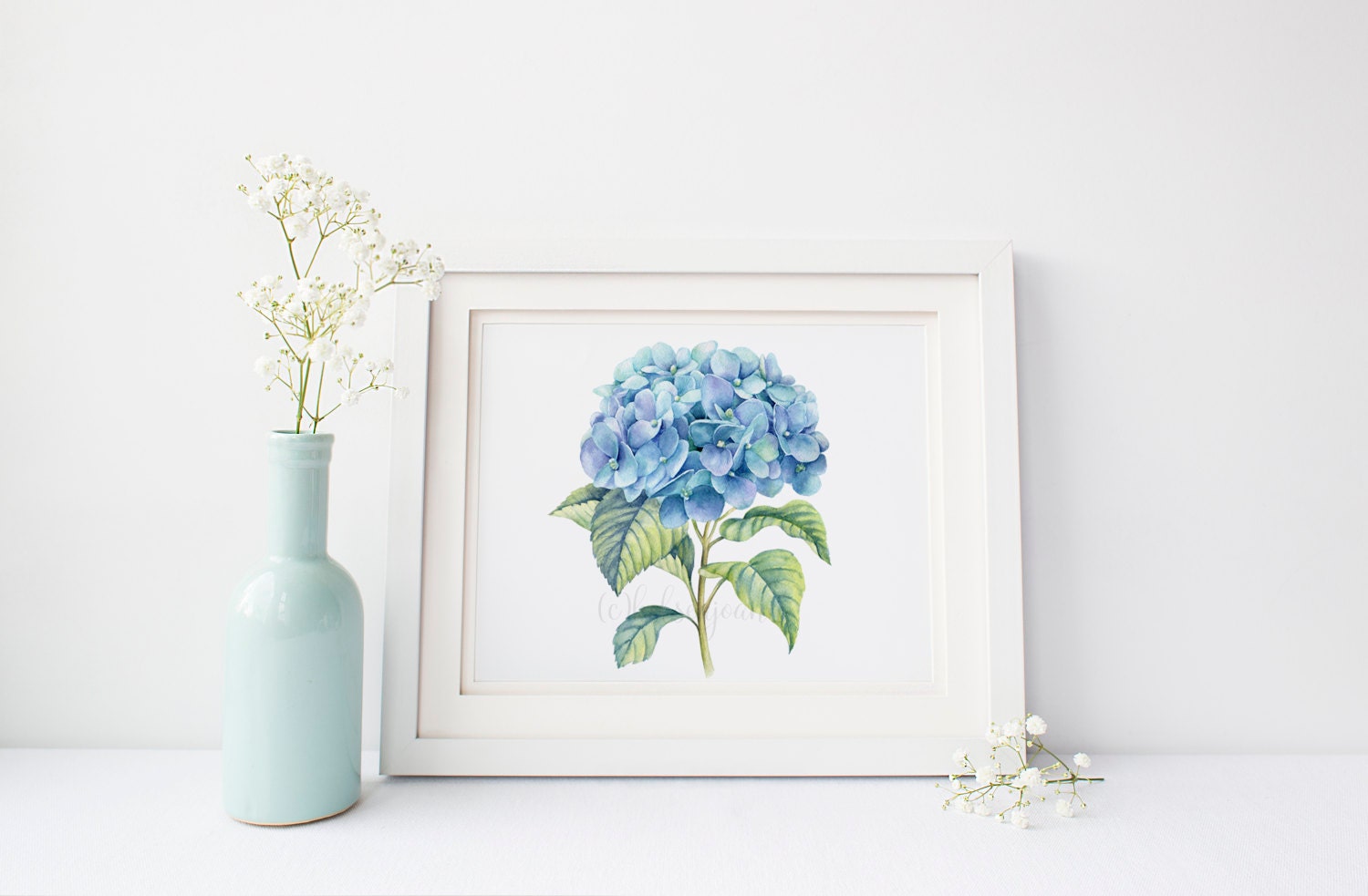 Hydrangea Decor Blue Hydrangea Wall Art Pastel Home Decor Gift for Her Delicate Watercolor Painting Whimsical Home Decor Chic Minimalist Art