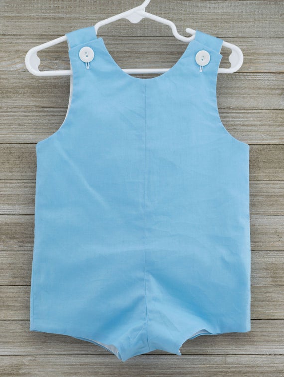 Custom made Boy Blue solid Jon Jon/ Romper. This outfit is perfect for beach photos, Easter or just summer/spring fun!