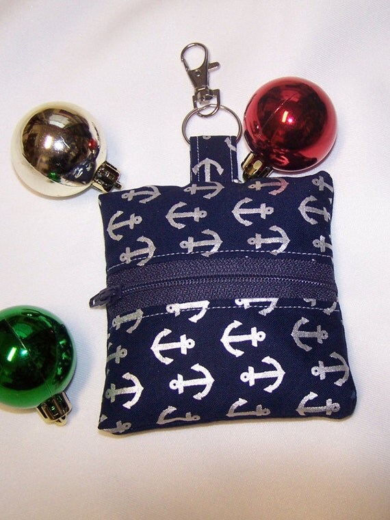 Navy Anchor Zipper Pouch/Earbud holder/Coin Purse by lisalynnitems