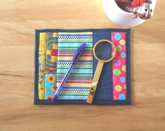 Mug rug - reusable snack mat - mini quilt - thank you - desk accessory - large fabric coaster - dresser topper - candle mat - blue colorful