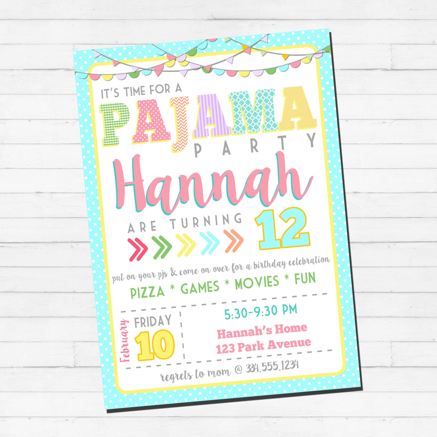 Pajama Party Invitation Pajama Birthday Invitation Girls