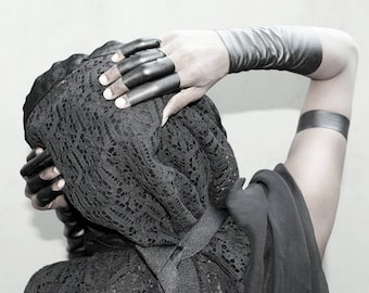 Unisex ring xx long vegan leather ring stretch extra long plain black ring for men and women - Rannka