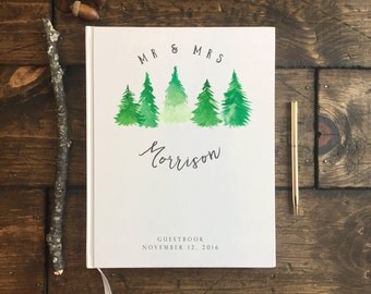 Winter Wedding Guest Book. Watercolor Trees Guest Book. Customized Wedding Guest Book Winter Wedding. Wedding Journal Wedding Keepsake Gift
