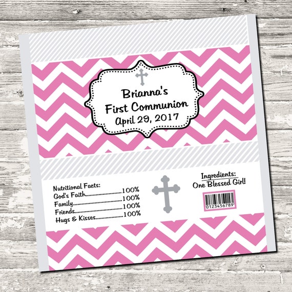 First Communion Pink Chevron Candy Bar Chocolate Bar Wrappers Favor Print Your Own Il_570xn