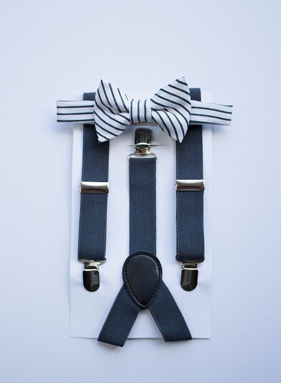 Charcoal Grey Bow Tie and Suspenders For Boys To by LittleBoySwag