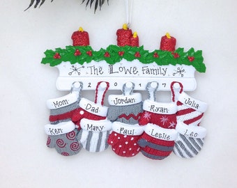 FREE SHIPPING 10 Christmas Mittens / Large Family Christmas Ornament / Big Family Christmas Ornament / Personalized Christmas Ornament