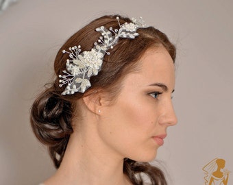 Babies breath vine, Bridal Hair Piece, Bridal headpiece,Lace headpiece, Wedding Hair Piece , Wedding Hair Comb ,Bridal Fascinator -VIVIEN