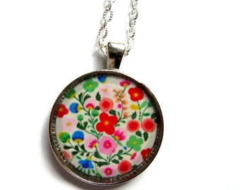 FLOWER NECKLACE - flowers pendant - flowers jewelry - floral handmade necklace - flowers vintage necklace jewelery - colorful flower floral