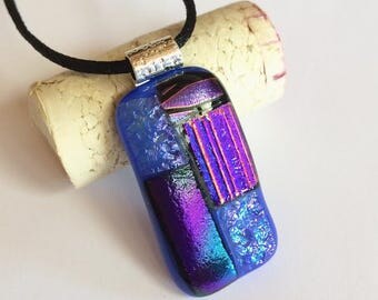 Fused Glass Pendant, Blue Fused Glass Pendant, Dichroic Glass Pendant, Fused Glass Necklace, Dichroic Glass Necklace, Blue Glass Pendant