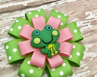 Froggy Hair Bow - Cute Frog Hair Bow - Green Frog Hair Clip - Froggy Hair Accessory - Girls Hair Bow - Toddler Hair Bow - Toddler Hair Clip