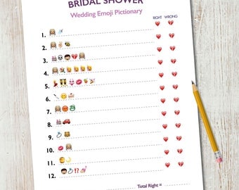 Bridal Shower Emoji Pictionary / Wedding Emoji Pictionary / Bridal Shower Game / Wedding Shower Game / INSTANT Printable 5x7