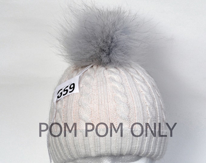 7" FOX POMPOM! Fur Pom Pom Real Fur Pom- Pom Grey Pom Pom Large Pom Pom Hat Knitted Children Cap Beanie Women Tuque Real Fur Hat Pom Pom