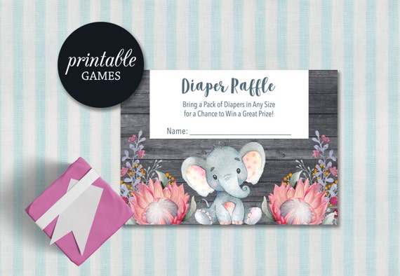 Elephant Diaper Raffle Card Elephant Baby Shower Games Girl