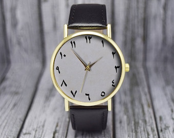 Arabic / Farsi Numerals / Numbers Watch | Minimalist | Leather Watch | Ladies Watch | Men's Watch | Birthday Gift Ideas | Fashion Accessory