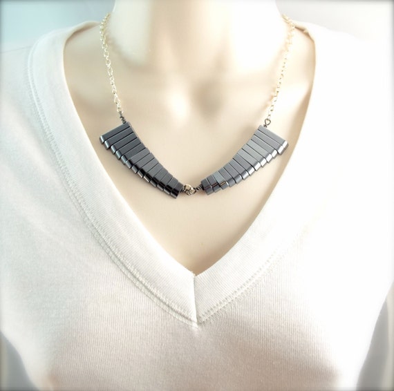 Hematite Tribal Collar Statement Necklace Gemstones by Split