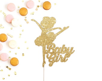 Ballerina Cake Topper, Baby Girl Cake Topper, Ballet Baby Shower Cake Topper, Gold Glitter Cake Topper, It's a Girl, Girl Baby Shower