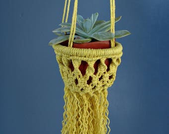 Macrame vertical garden Succulent gift Modern plant hanger Yellow planter New home housewarming gift Macrame basket hanger Boho succulent