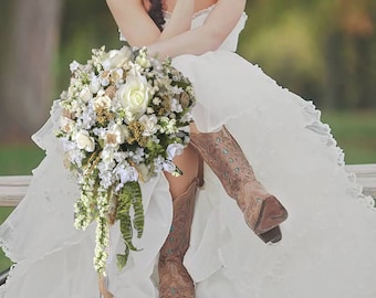 SILK bridal WEDDING bouquet ivory and white burlap