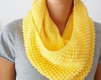 SALE// 40 % off hand knit yellow scarf/ knit yellow infinity scarf /knitted scarf/knitting scarf/scarves/ scarf/ infinity/knit scarf