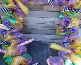 10' Mardi Gras Garland Mardi Gras Door Decor Mardi Gras Deco Mesh Garland Mardi Gras Mantel Garland Purple Green Gold Fleur De Lis Garland