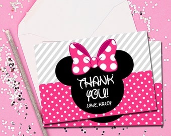 Thank You Cards, Minnie Mouse Thank You Cards, Minnie Mouse, Disney, Pink and Black