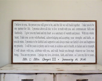 Wedding Vow Wooden Sign Over the Bed Wood Sign Large Framed Personalized Wall Art Wedding Date 49 x 25 Custom Sign Anniversary Gift