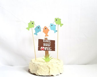 The big one fishing cake topper, first birthday fishing cake topper, fishing birthday party, fishing decorations, fishing birthday banner