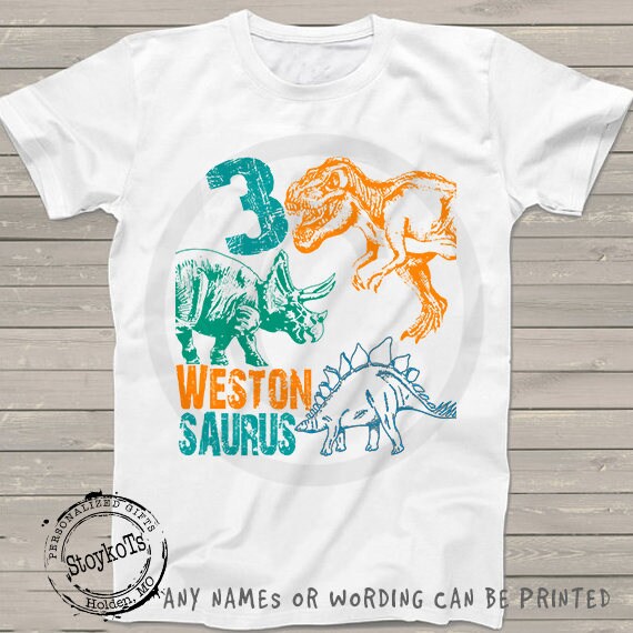 Dinosaur birthday shirt for kids personalized tshirt 3rd bday