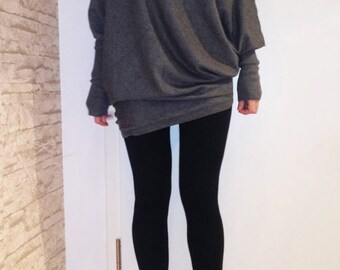 Loose Gray Blouse/Knitwear/Oversize Top/Light knit Sweater/Extra Long Sleeves/Extravagant Top/Asymmetrical Blouse/Grey Blouse/Long top/F1413