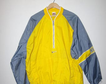 90's NIKE WINDBREAKER PULLOVER yellow / gray striped sleeves jacket size extra large
