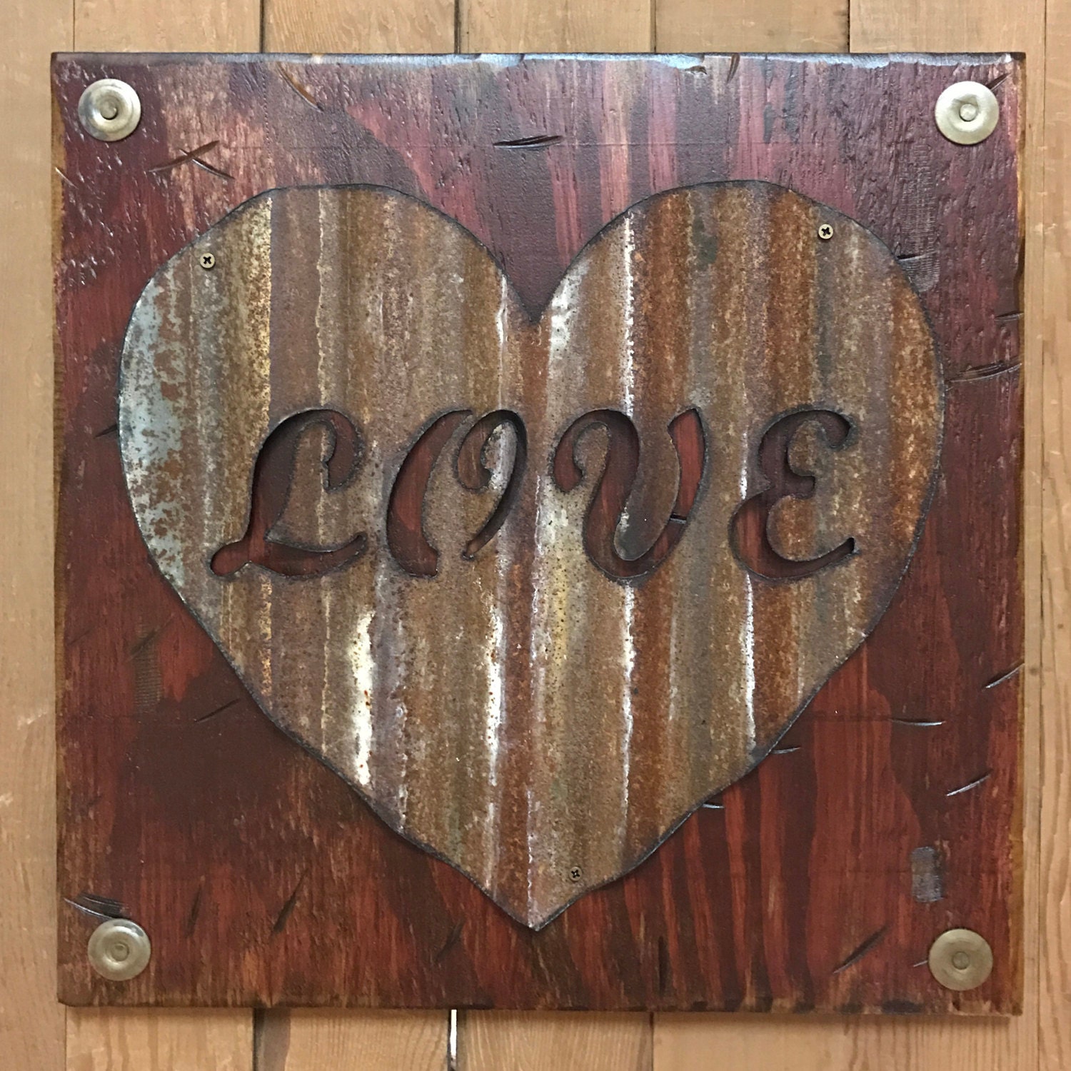 LOVE Wall Sign with GALVANIZED METAL, Rusty Heart Reclaimed Home Decor