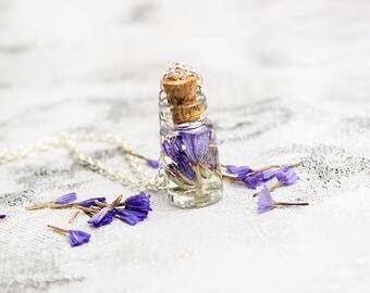 vial necklace purple pendant necklace bottle jewelry tiny necklace purple necklace daughter mom gift lavender jewelry nature necklace Рю11