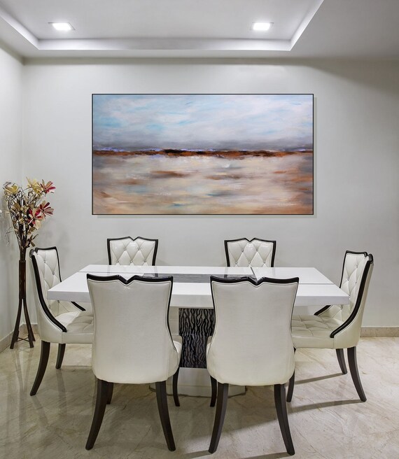 Large Blue/Taupe Painting Abstract Wall Art Landscape Large