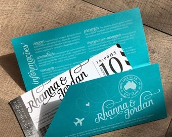 Modern Metallic Boarding Pass Travel Theme Wedding Invitation set- Custom colors and foils available