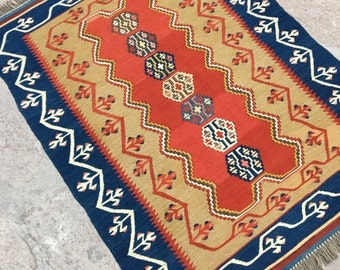 Turkish Nomade Design Kilim Rug / 4' x 2' 11'' ft / 1.22 x 0.89 mt