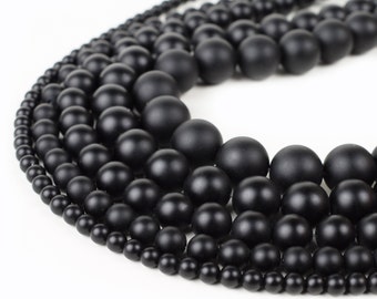 Matte Black Onyx Beads 4mm 6mm 8mm 10mm 12mm Genuine Natural Stones 15.5" Full Strand Wholesale 50 pcs.