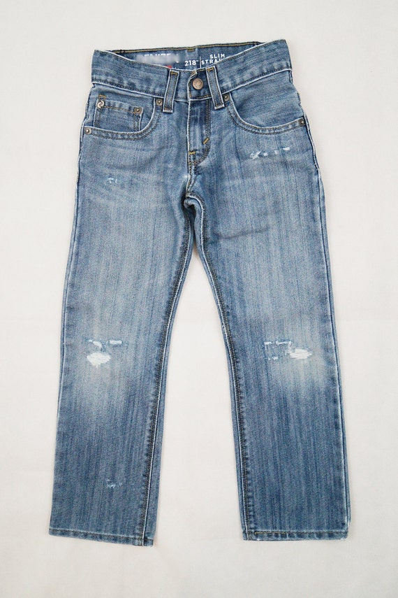 Boys Destroyed DENIM Distressed Jeans Size 6 Slim Straight Fit