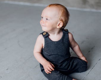 Baby romper Baby boy romper Baby girl romper Toddler romper Kids romper Kids gray romper Romper with knee patches