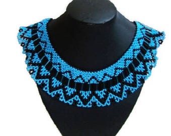 Beautiful blue black necklace Gift for her Modern tribal necklace Beadwork Bohemian beaded jewelry Indian jewelry Native american jewelry