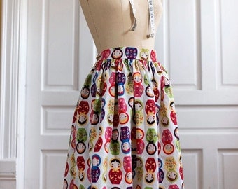 Plus Size Retro Russian Nesting Doll Matryoshka Dirndl Skirt Gathered 50s Rockabilly Pin Up Skirt | Stacking Doll Ukraine matreshka Babushka