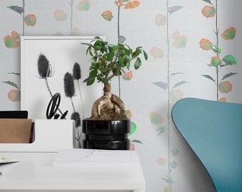 Modern Wallpaper, Scandinavian Mural, Modern Adhesive Wall Paper, Scandinavian Floral Wallpaper, Self Adhesive Wall Mural
