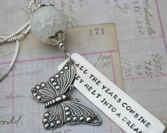 Stella Blue Grateful Dead lyrics hippie necklace butterfly jewelry quartz bead deadstock