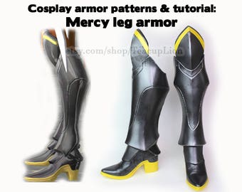 Printable Overwatch Mercy cosplay armor pattern with tutorial - boot shoes greaves foam - digital costume boots Hanzo Widowmaker Pharah